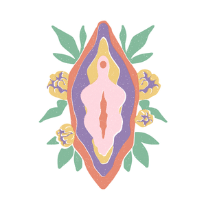 Vulva femenina decorada con flores. Unidad Ginecoestética de Virtus Estética. 